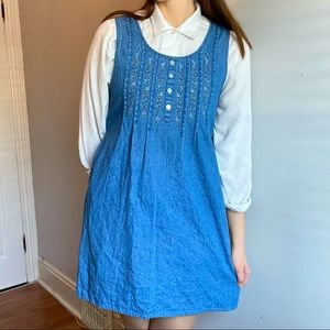 SOLD - 90s denim jumper dress by Basic Editions